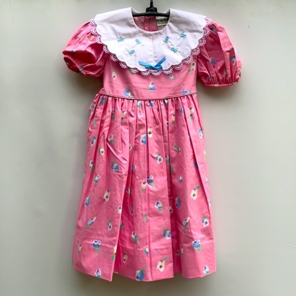 Vintage Ruth of Carolina Pink Floral Prairie Dress Girls Size 5 Made in the USA